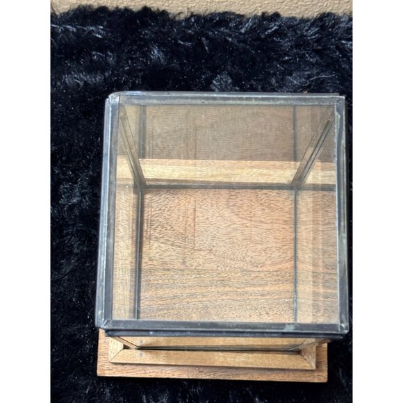 Small Square Glass Hurricane Candle Holder With Wood Base By World Market - Picture 3 of 8